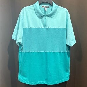 90’s Vintage BLAST Women's Aqua Teal Partial Zip Up Polo Shirt Retro Size XL